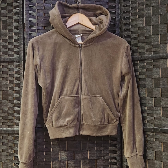 🐞3/33🐞 H&M brown velour cropped hoodie - Picture 1 of 7